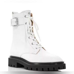 NIB Stuart Weitzman Ultra Lug Buckle White Leather Combat Boots